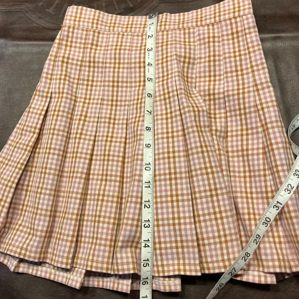 New Aerie Pleated Mini Skirt Pink‎ Brown Gingham Plaid Size XS $49.95 Preppy